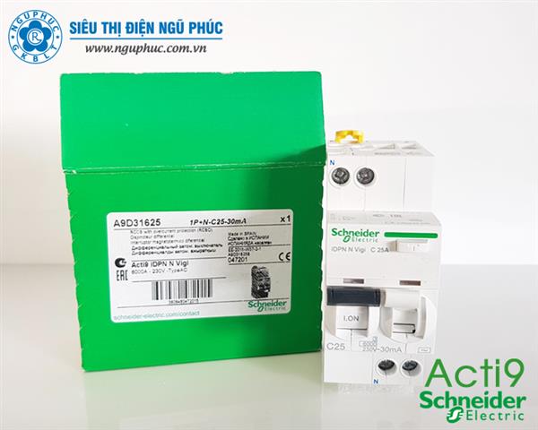 RCBO 1P+N 25A 30mA Acti 9 Schneider (A9D31625)