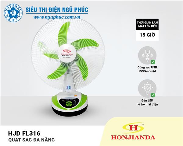 Quạt bàn tích điện HONJIANDA HJD-FL 316 LED 